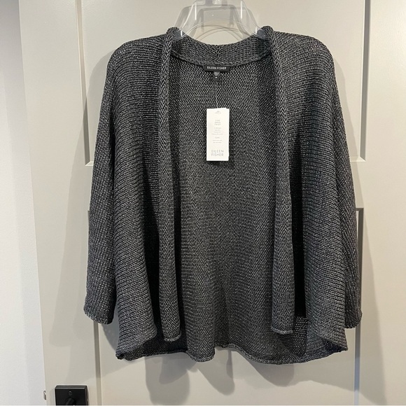 Eileen Fisher Sweaters - NWT Eileen Fisher Medium Fine Open Twist Short Kimono Cardigan Charcoal Gray